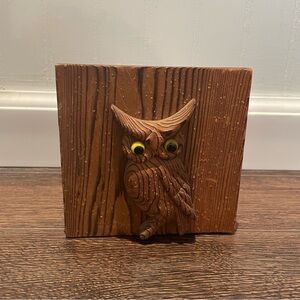 Vintage 60s/70s Carved Wood Owl Single Bookend OS
